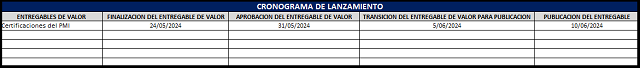 el cronograma de planificación del lanzamiento