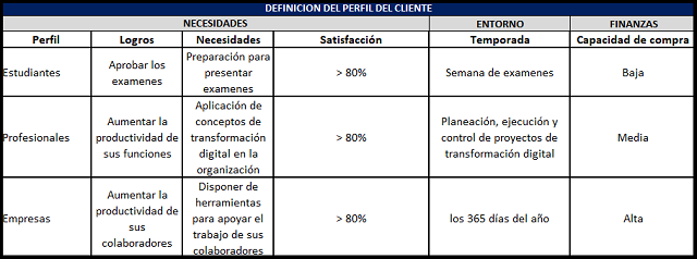 definición del perfil del cliente