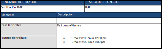 calendario del proyecto